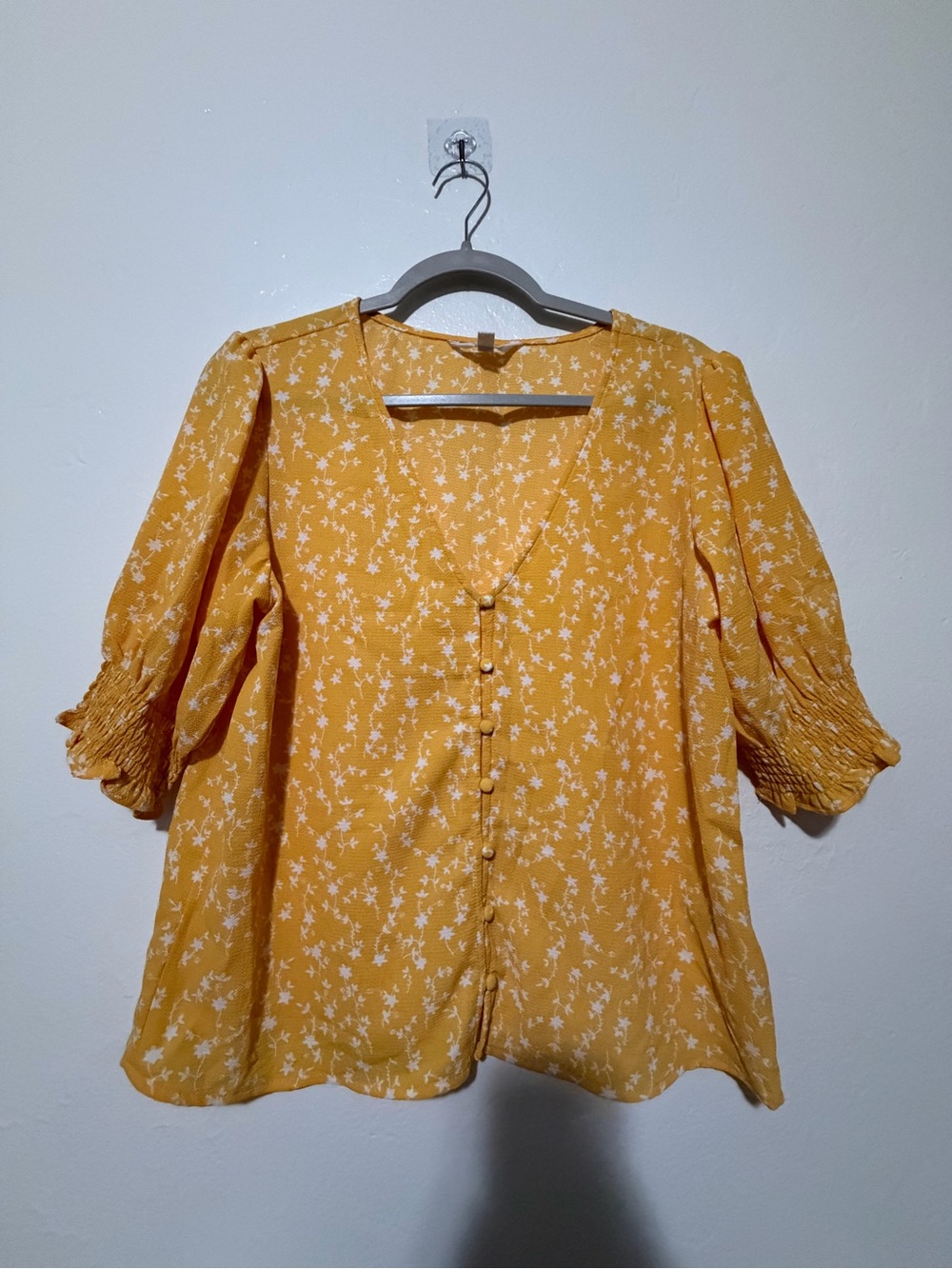 BB Dakota Mustard Yellow Floral Button Blouse